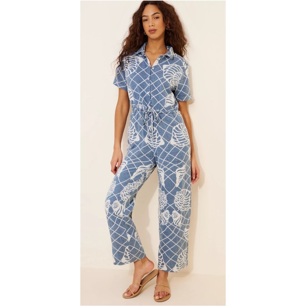 Anthropologie x Little Lies Shell Button Front Jumpsuit Seashell Print S